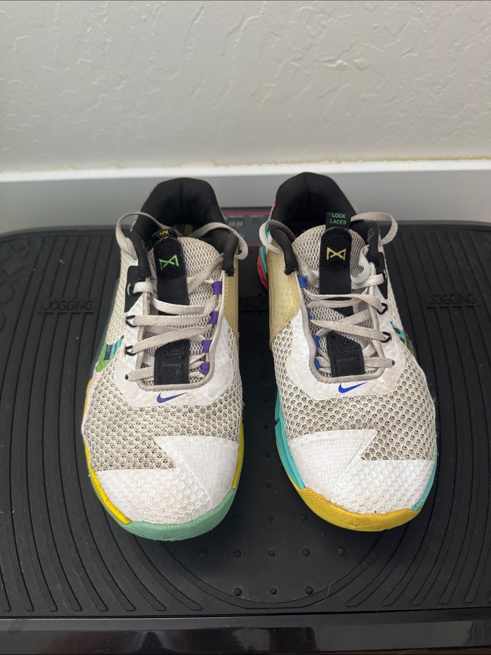 Nike White Mesh Sneakers with Teal, Yellow & Purple Accents